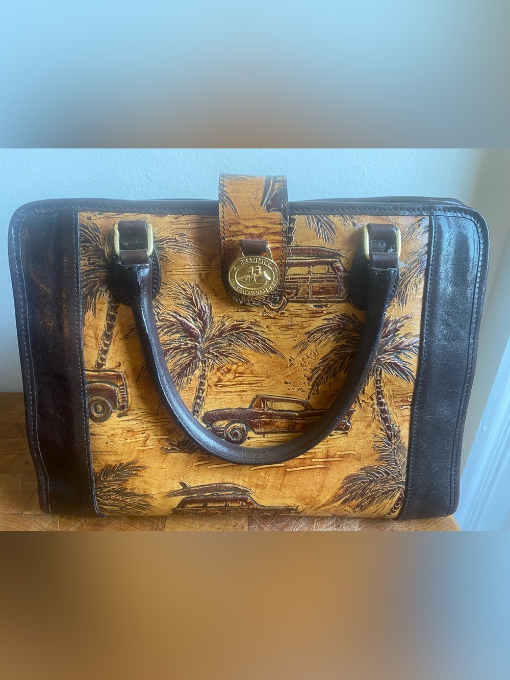 Brahmin Braman Miami Embossed Surf & Palm Leather Satchel